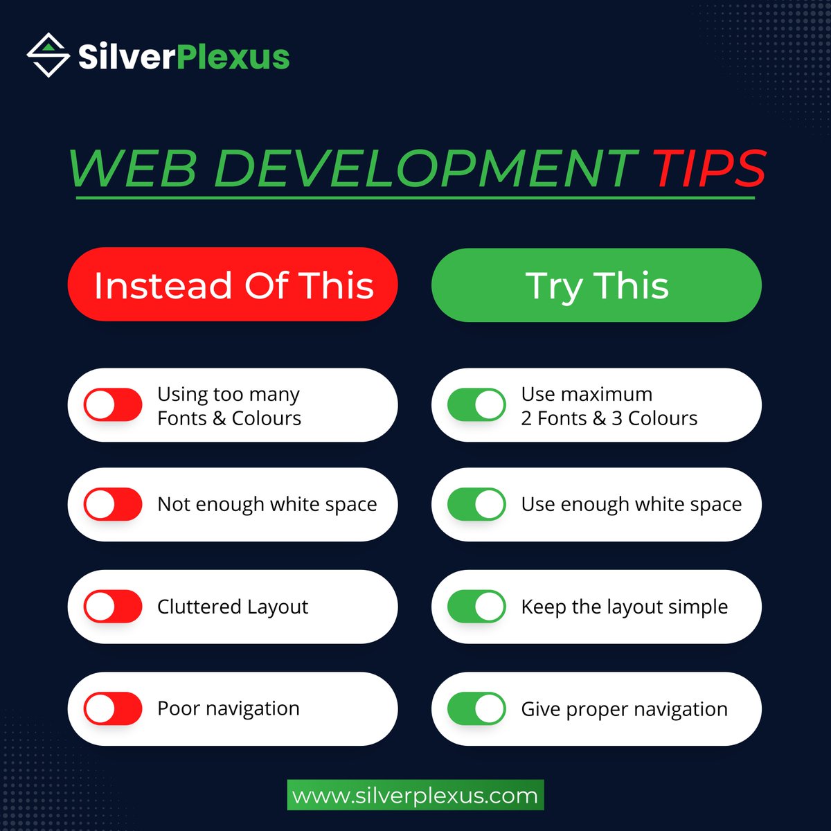 SilverPlexus's tweet photo. Are you getting your website designed?
Then you must not skip these web development tips for a clean and professional website design.

Book a free consultation call.👇

➡️ DM @silverplexus

🌐 Visit: https://t.co/e6YAH7Pnnx

#silverplexus #website #webdevelopment #webdesigning https://t.co/w1F78vfPvA