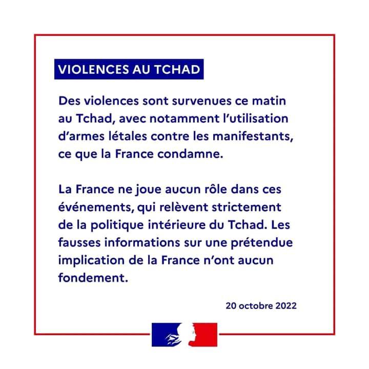filledesarh's tweet photo. Le double jeu de la France. @EmmanuelMacron avait assumé avec arrogance sur 1 ton paternaliste son rôle de protecteur de la dictature des Déby. 18 mois après, la France ose parler ''de politique intérieure" pour se dédouaner des massacres. Cynisme! @FranceauTchad https://t.co/ZHBjqd6EZy