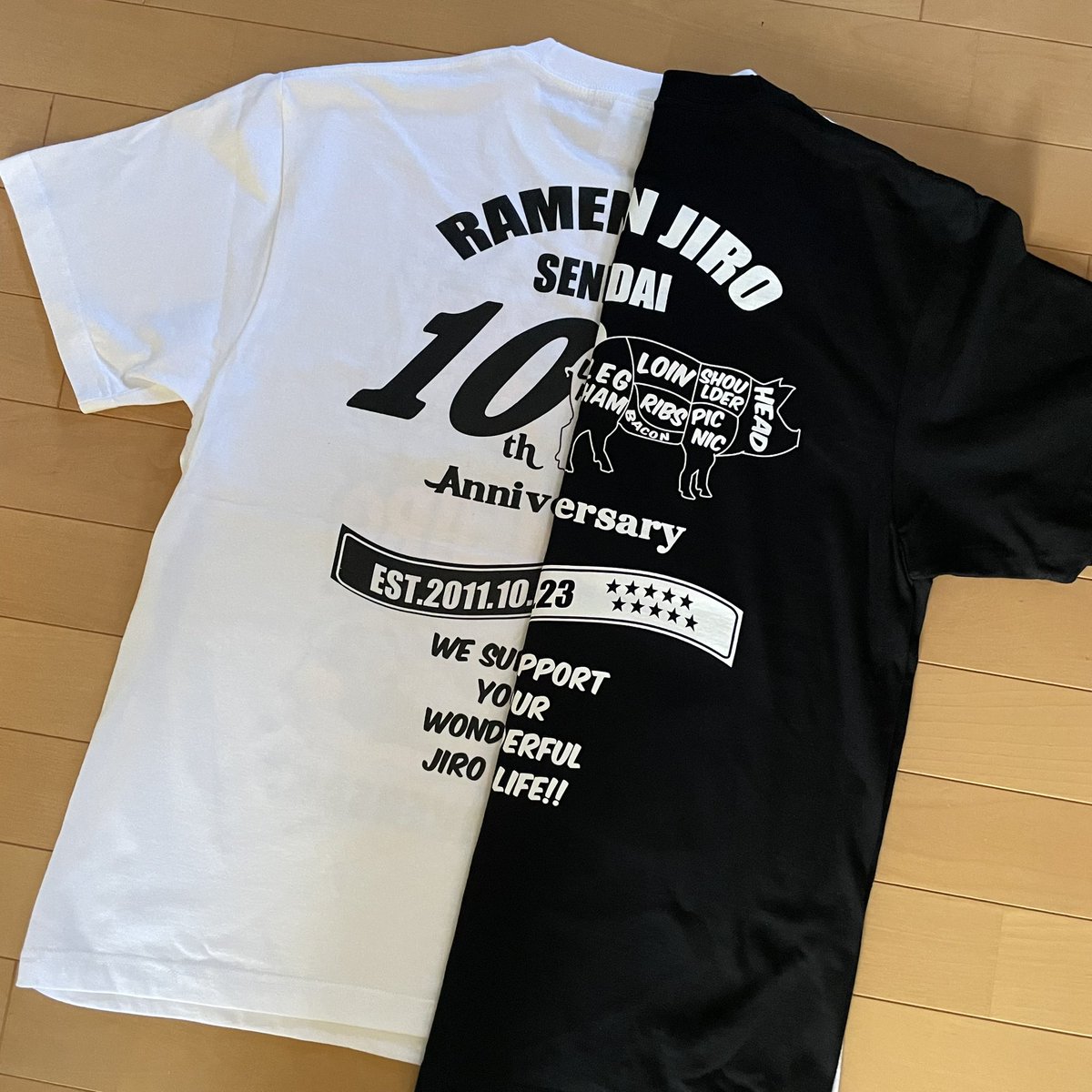 pitagora's tweet photo. 仙台二郎10周年Tシャツ、今回は白ボディもあったので両方ゲット！ https://t.co/ZNt5GnS2iQ