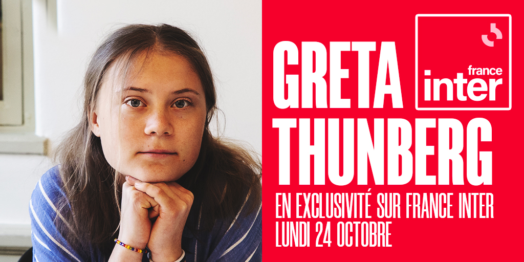 franceinter's tweet photo. 📌 Lundi 24 octobre, en exclusivité sur France Inter, @GretaThunberg sera notre invitée, à l'occasion de la sortie mondiale du "Grand Livre du Climat"(@EditionsKero).

- à 7h50, au micro de @LeaSalame dans #le7930inter 

- à 14h, dans @LaTacfi de @mathieuvidard avec @CamCrosnier https://t.co/qvDqmAnFyu