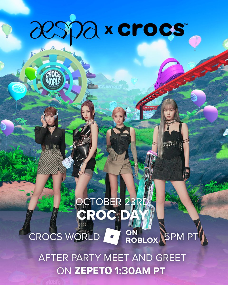 For the first time ever... Crocs presents @aespa_official in Crocs World on @Roblox! Who is joining? #crocsxaespa