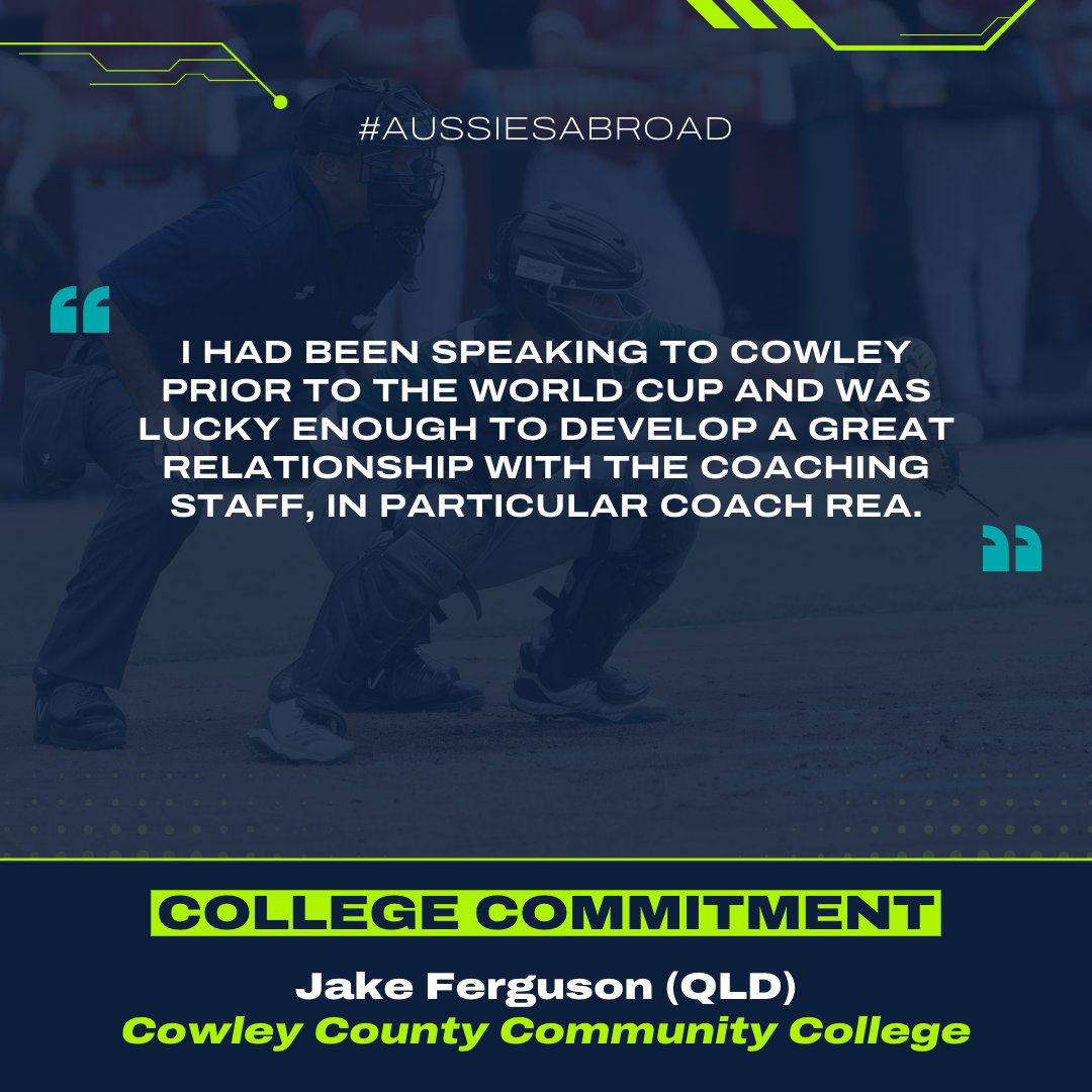 U18 World Cup Catcher, Jake Ferguson (QLD), has committed to Cowley County Community College! <a href="/CowleyCollege/">Cowley College</a> @BaseballCowley 

#AussiesAbroad #QLDbaseball