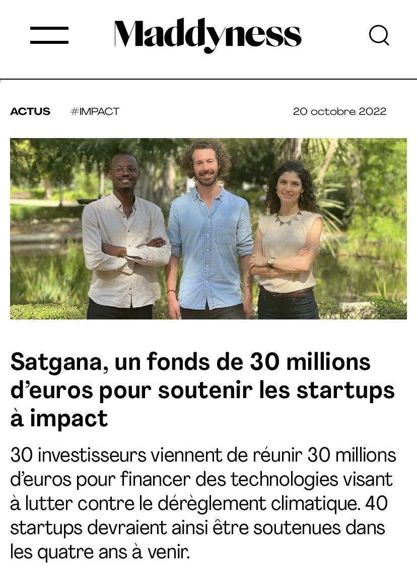 Jean_MOREAU_'s tweet photo. .@satgana_, un (nouveau) fonds de 30 millions d’€ pour soutenir les startups à impact 
https://t.co/xtc9PooQYy 
via @bymaddyness 
#ImpactInvesting #impinv #VentureCapital #VC #TechForGood https://t.co/U0j21mDV7c