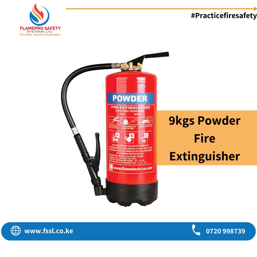 OfficialFssl's tweet image. The 9kg Powder Fire Extinguisher is the ideal choice for areas that may be vulnerable to Class A, Class B &amp;amp; Class C fires.

Place your orders today via:

☎0720998739
✉️enquiries@fssl.co.ke
🌐fssl.co.ke
#fssl #firesafety #fireextinguisher #fireprotection