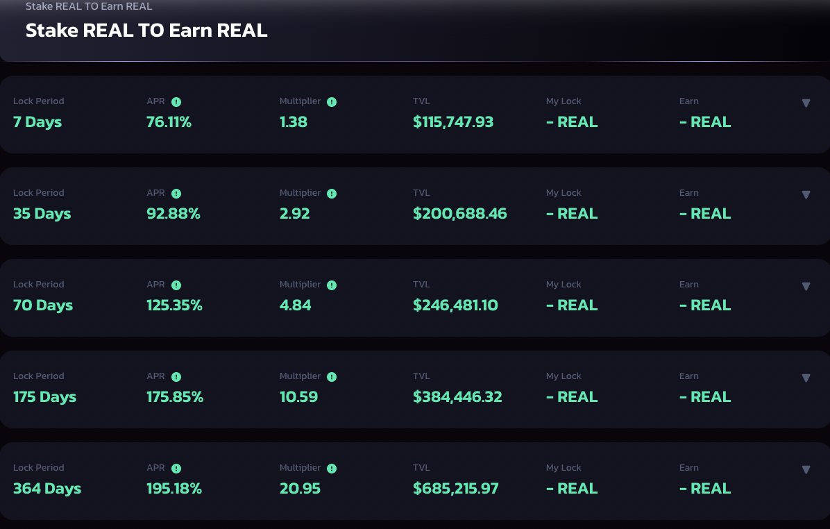 Which period will you choose when you stake Real to earn real?
#altcoins #APY #staking