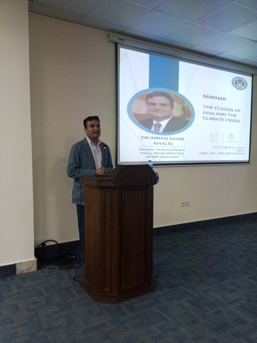 irpcsnuml's tweet photo. HAPPENING NOW 

Seminar on the topic of "The Flood of 2022 and Climate Crisis" 

Speaker: Dr Imran Saqib Khalid (@imran2u), Director Governance and Policy, World Wild Fund (WWF), Islamabad 

@WWF @WWFPak https://t.co/d2z5AIY4Z3