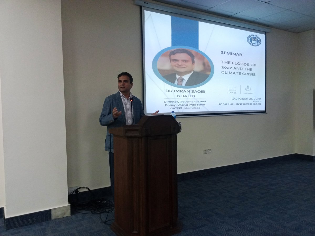 irpcsnuml's tweet photo. HAPPENING NOW 

Seminar on the topic of "The Flood of 2022 and Climate Crisis" 

Speaker: Dr Imran Saqib Khalid (@imran2u), Director Governance and Policy, World Wild Fund (WWF), Islamabad 

@WWF @WWFPak https://t.co/d2z5AIY4Z3