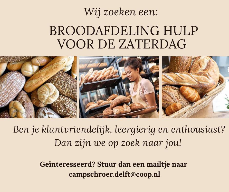 Wij krijgen een prachtige vacature vrij ben jij geïnteresseerd of heb je vragen. Stuur dan een mail naar campschroer.delft@coop.nl