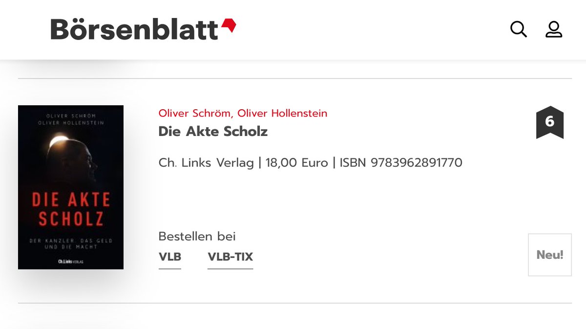 Oliver Schröm (@oliverschroem) on Twitter photo Liebe Leser,
großen Dank von <a href="/OHollenstein/">Oliver Hollenstein</a> und mir für Ihr großes Interesse an #AkteScholz.
Unser Buch über Machenschaften und Methoden von <a href="/OlafScholz/">Olaf Scholz</a> ist vom Start weg in den Bestsellerlisten:
<a href="/derspiegel/">DER SPIEGEL</a> von 0 auf Platz 8
<a href="/bbl_news/">Bbl News</a> gar von 0 auf 6.
Und dies trotz ... /2 Liebe Leser,
großen Dank von <a href="/OHollenstein/">Oliver Hollenstein</a> und mir für Ihr großes Interesse an #AkteScholz.
Unser Buch über Machenschaften und Methoden von <a href="/OlafScholz/">Olaf Scholz</a> ist vom Start weg in den Bestsellerlisten:
<a href="/derspiegel/">DER SPIEGEL</a> von 0 auf Platz 8
<a href="/bbl_news/">Bbl News</a> gar von 0 auf 6.
Und dies trotz ... /2