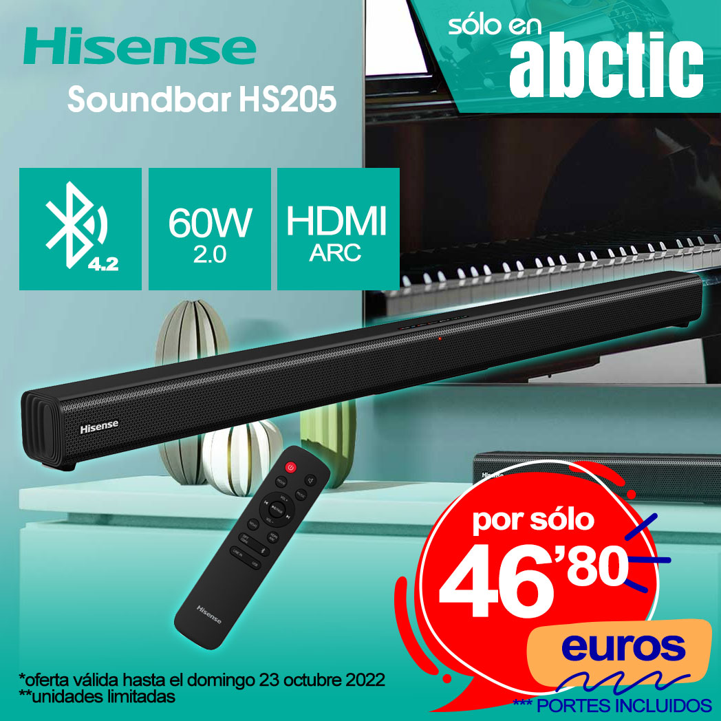 abctic's tweet photo. Barra de sonido Hisense HS205
El perfecto aliado de tu televisor
Maximiza la experiencia con el mejor sonido
Gracias a dos altavoces integrados de rango completo de 60 vatios y un diseño compacto.

https://t.co/lJEOaK28XL https://t.co/mL0ibgsyWx