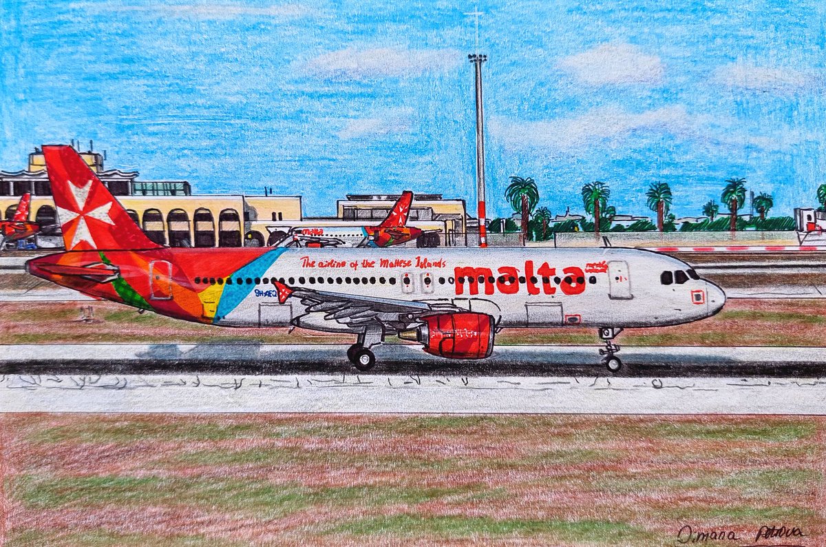 My drawing of Air Malta Airbus A320-214 at Luqa Airport 🇲🇹✈️🖼
14.80sm/21.00sm
#airmalta #airmaltacom #malteseislands #maltatravel #maltaholidays #LuqaAirport #MaltaAirport #airportview #drawing #aviation #planespotting #art #maltesecross #VisitMalta #maltaaviationoutlook