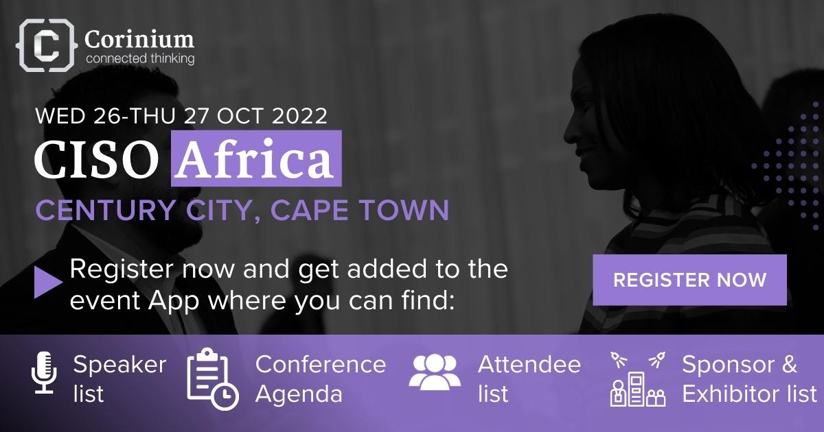 CoriniumGlobal's tweet photo. 🛡️It’s almost time for CISO Africa - Cpt (26-27 Oct)!

Registrations close soon so book your seat now for a chance to network, collaborate and get answers to all your cybersecurity questions!
BOOK YOUR SEAT HERE: https://t.co/lCV0k0QBqh

#CISOAfrica #InfoSec #cybersecurity https://t.co/4pUQnciYbX