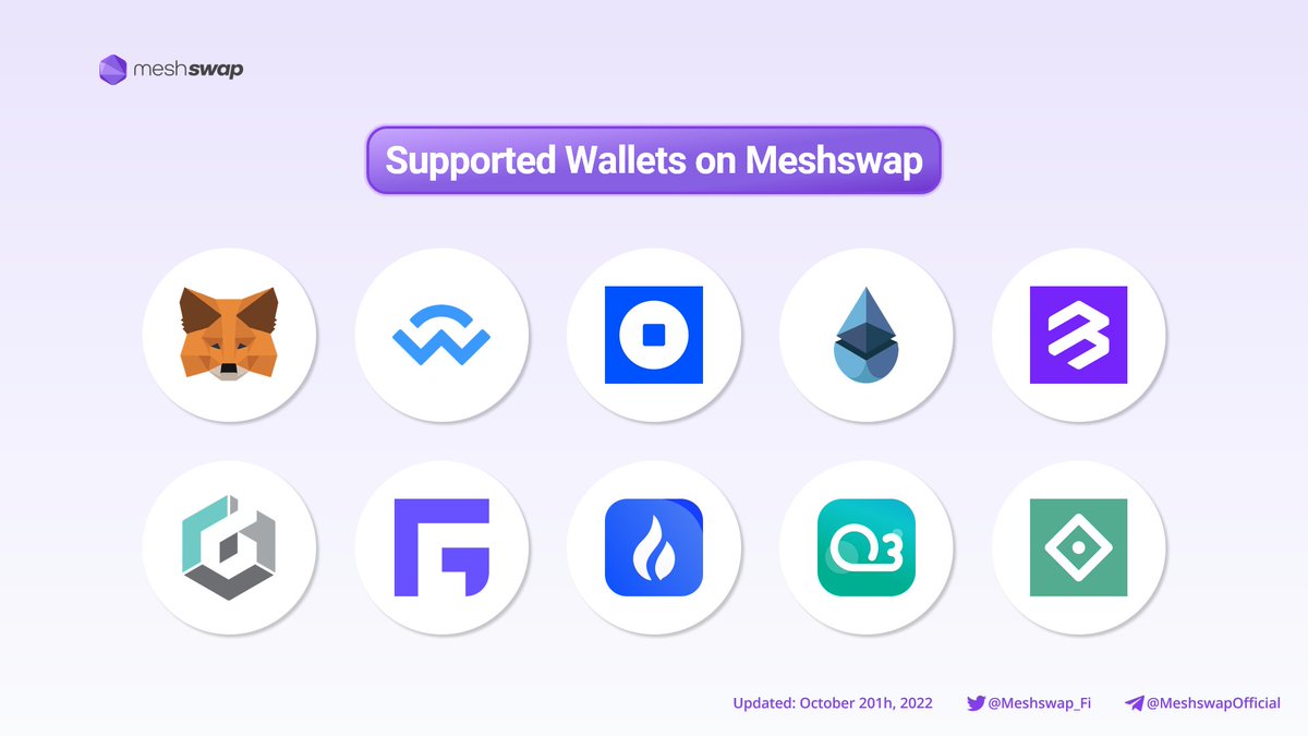 📢Meshswap Magazine @Meshswap supports 10 wallets in total‼️ @MetaMask @KuWallet @WalletConnect @CoinbaseWallet @portis_io @fortmatic @BitKeepOS @DCENTWALLETS @HuobiGlobal @O3_Labs Earn more with your crypto💰 ▶️meshswap.fi #DeFi #DEX #Meshswap @Meshswap_Fi