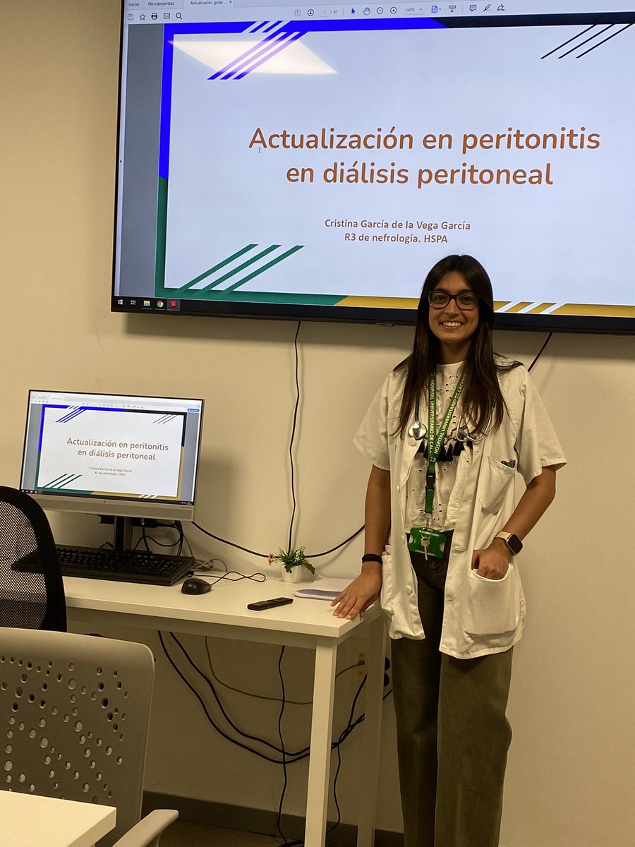 NefrologaCcere1's tweet photo. Hoy nuestra residente rotante en Unidad de Diálisis Peritoneal nos ha presentado el protocolo de peritonitis actualizado en el que se incorporan actualizaciones de la SEN e ISPD. https://t.co/pz1XfQP9pf