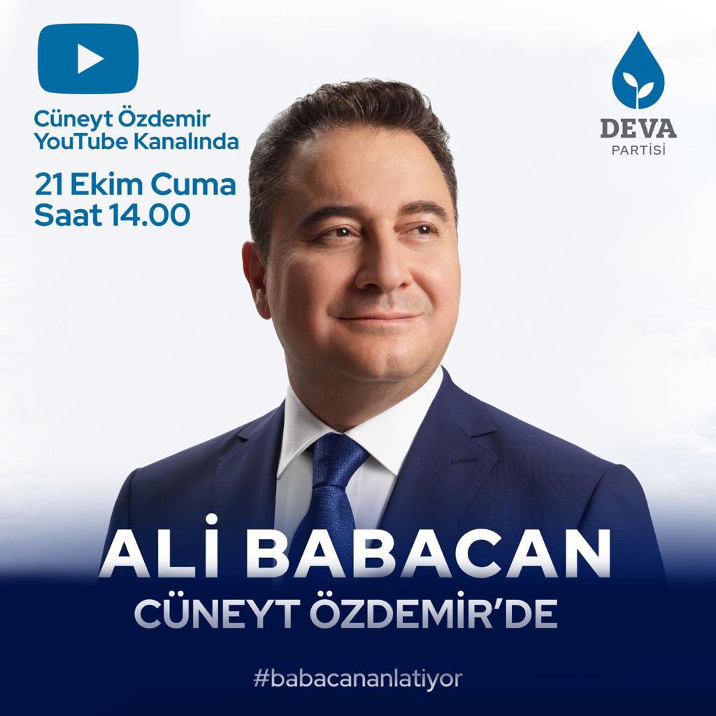 Genel Başkanımız Ali Babacan, bugün saat 14.00’te Cüneyt Özdemir’in konuğu olacak. Mutlaka izlemenizi öneririm. #BabacanAnlatıyor