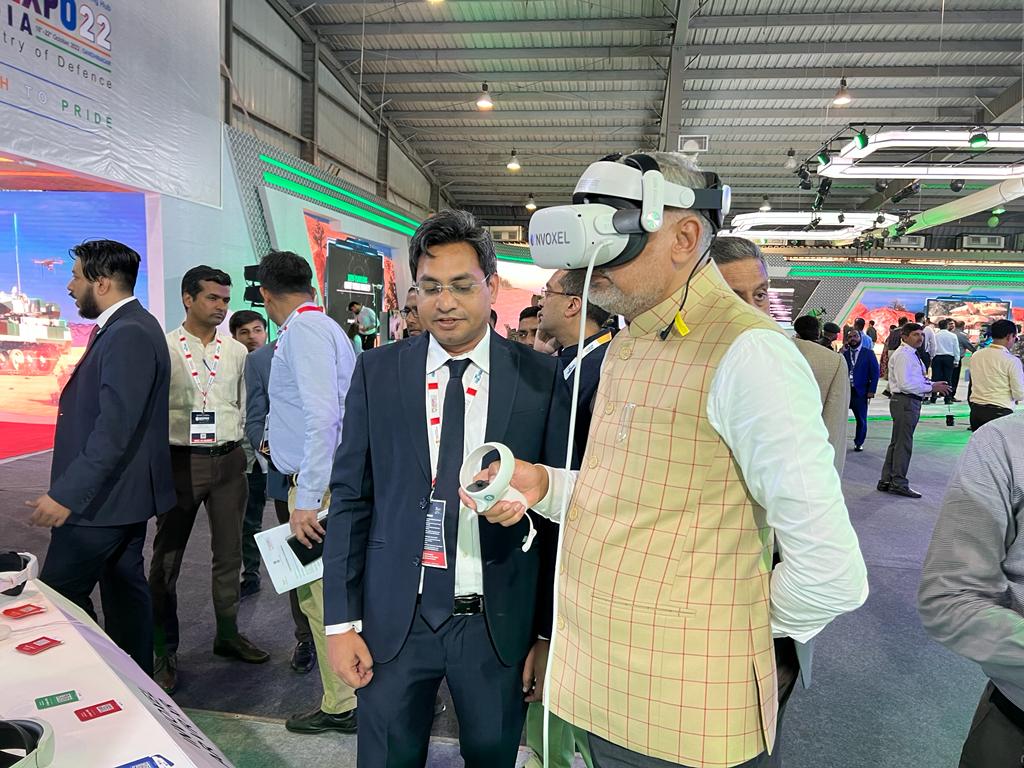 invoxel's tweet image. Hon&apos;ble Minister Shri Jagdish Ishwarbhai Vishwakarma @MLAJagdish, Minister of State, Gujarat visited India Pavilion and experienced Immersive showcase  of India Pavilion  by @Invoxel and appreciated our work. #DefenceExpo2022 #DefExpo22 #AR #VR #Meta #Metaverse #DefExpo2022