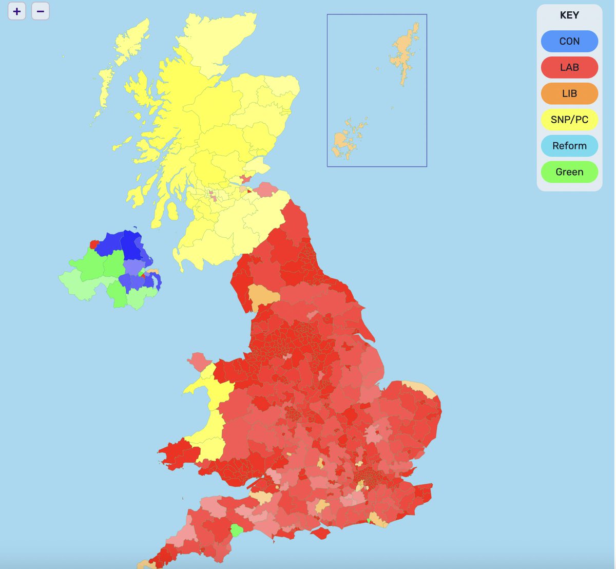 AdamBienkov's tweet photo. Here's what the UK's new electoral map would look like if a general election were held today, according to the latest @PeoplePolling poll. https://t.co/jK6NLcuzSB