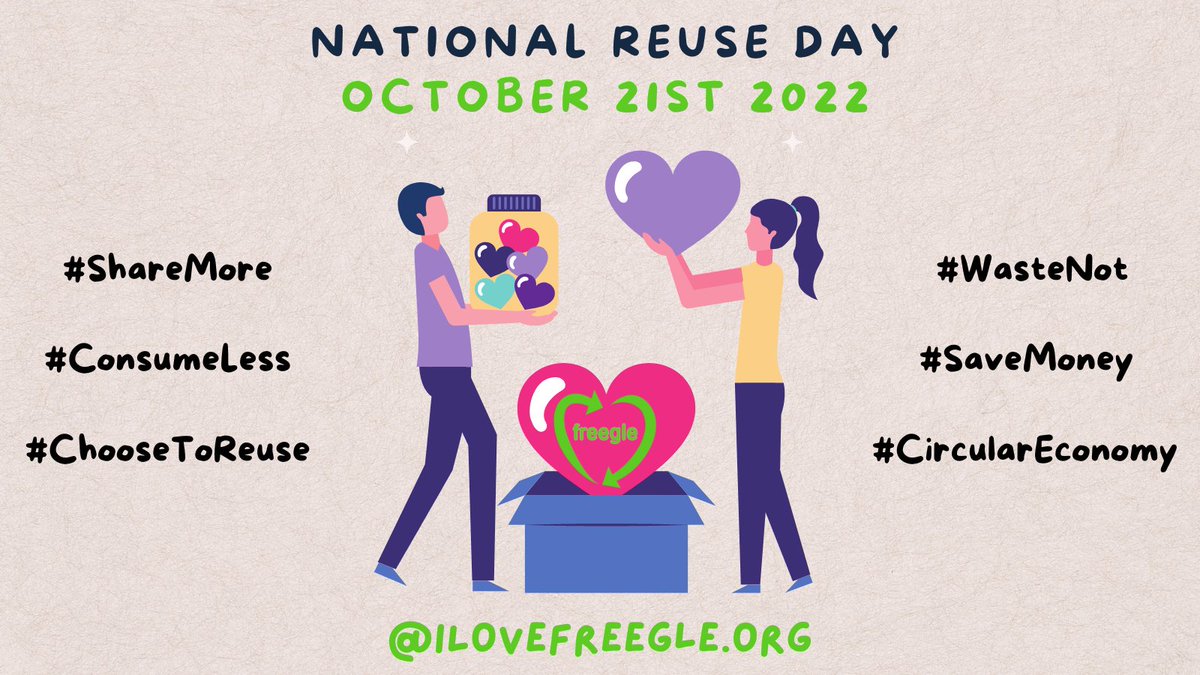 thisisfreegle's tweet photo. It's National #ReuseDay - hooray!
Celebrating all the ways to #WasteLess #SaveMoney #ReuseMore

#ChooseToReuse wherever you are in the U.K. via #Freegle - the biggest free reuse network around.

#DontThrowItAway #GiveItAway 
https://t.co/8SBiKDONzT

PLEASE RT! https://t.co/QU8feyJfOQ