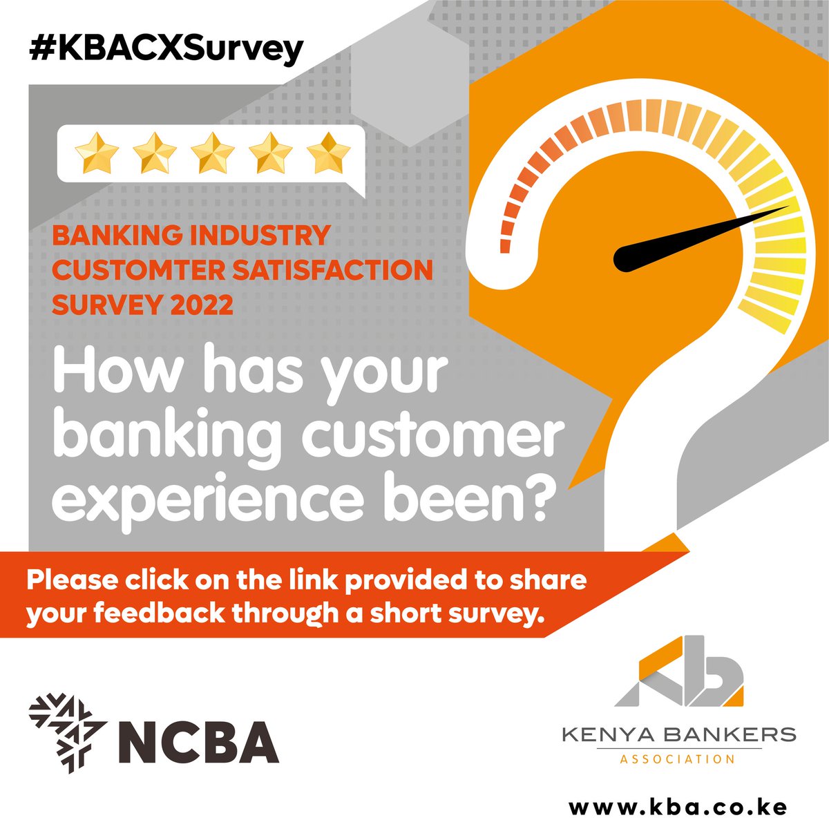 NCBABankKenya's tweet photo. To enable us reach for greatness, we strive to keep having a seamless relationship with you. Let us know how we have been faring on this by taking the #KBACXSurvey https://t.co/0B7t5duKF7
#Goforit #ServiceTheNCBAWay https://t.co/9EHMqEMKUk