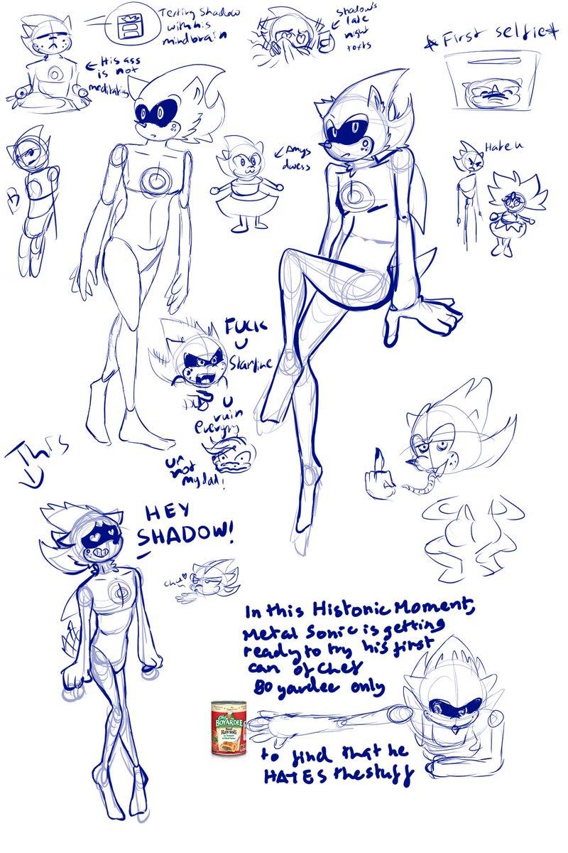 razzythefan's tweet photo. Metal is allowed to finally develop his AI outside of Sonic's biodata and grows into his own person. He's a man of neutral morals and desperately wants to be a Real Boyβ’, hence the skinsuit! Eggman is overprotective of him so he sneaks out at night to be rebellious. #NEONFORGERY https://t.co/RnSVck7hvy