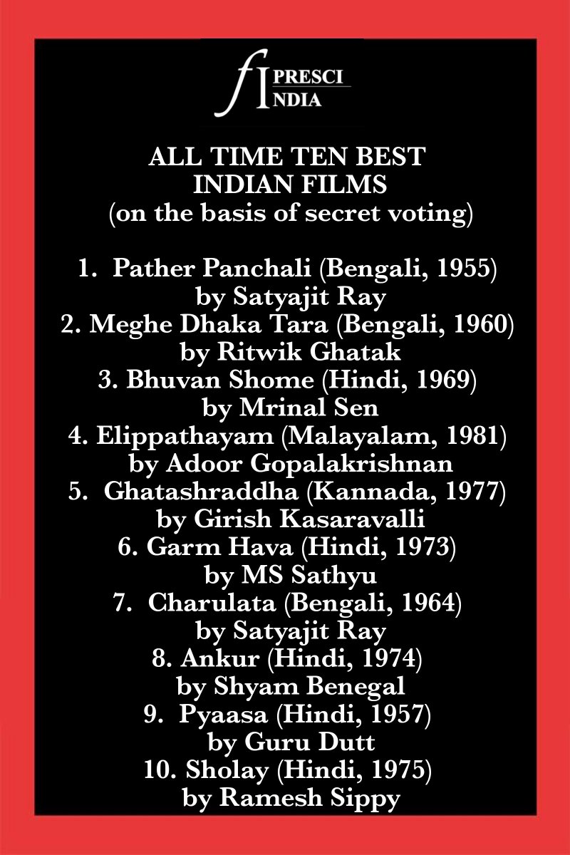 FipresciIndia's tweet image. @FipresciIndia Published its Official List of All Time Ten Best Indian Films!