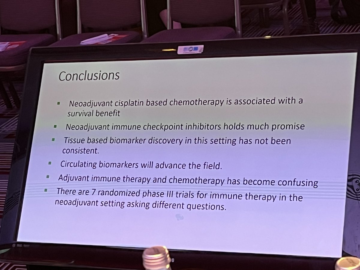 Stellar talks by @tompowles1 @Uromigos on systemic therapies in urothelial Ca. Several peri-op trials evaluating chemo/IO or EV/IO have the potential to change practice. The role of ctDNA very promising! @OncoAlert @sonpavde @achoud72 @b_szabados @mirrorsmed @mtsiatas @mkmoutafi
