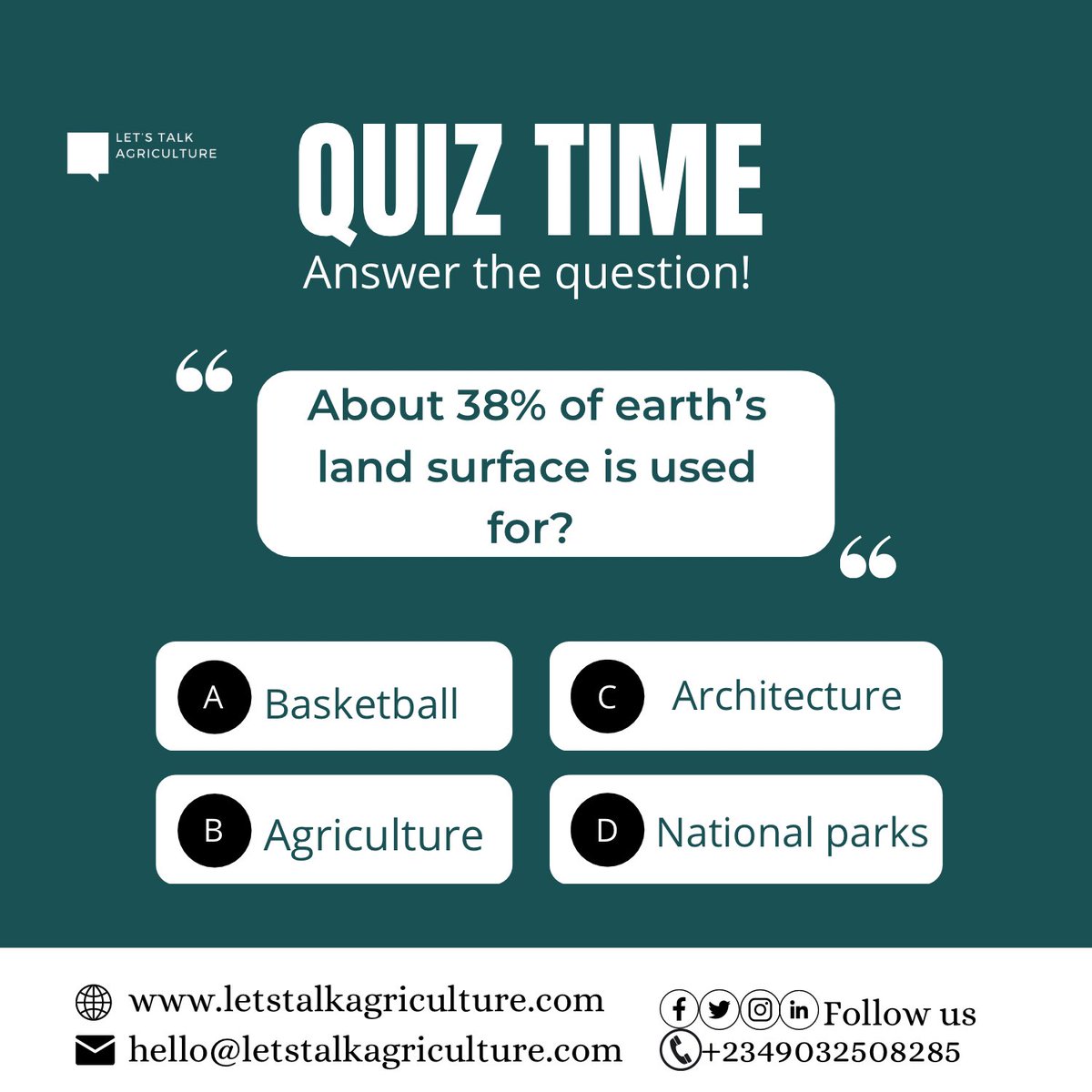 It's Quizzy Friday!!!😃😃😃

We ain't boring people out here! Let's hit the show on the road, people! ☺️☺️☺️

Drop your comments! ⬇️⬇️⬇️

Happy Friday, lovelies💕💕💕
:
:
:
#friday #agriculture #quiztime #letstalkagriculture #agriculturepr