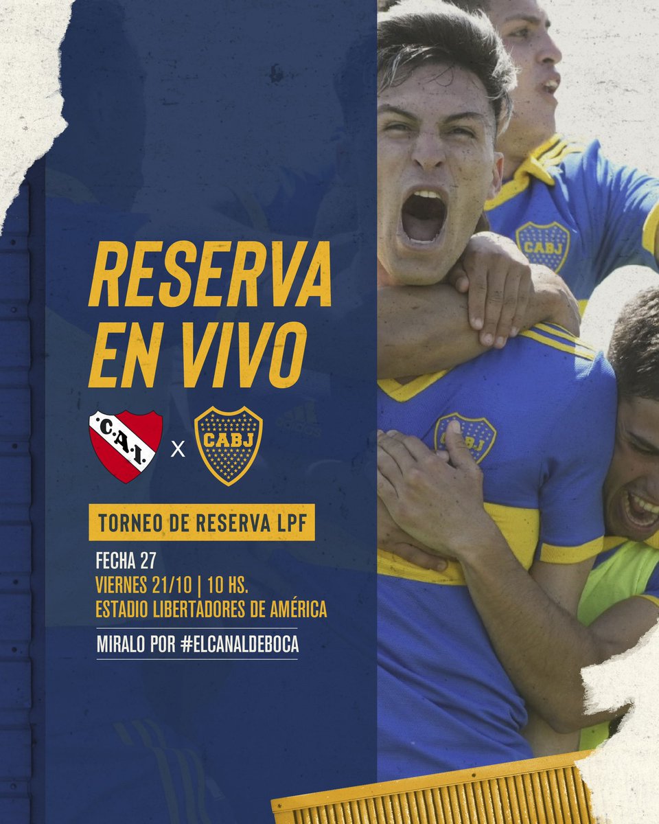 #ReservaLPF ⚽ 🔛 Desde las 10, #Boca visita a Independiente por la última fecha del torneo. 1-Brey; 4-Olguín, 2-Aranda, 6-Di Lollo, 3-Genez; 8-Saralegui, 5-Cenci, 11-Rivero; 10-Carrasco, 7-Zalazar y 9-Aguirre. 💻📱 Miralo en 👉 linktr.ee/bocajrsoficial #DaleBoca 🔵🟡🔵