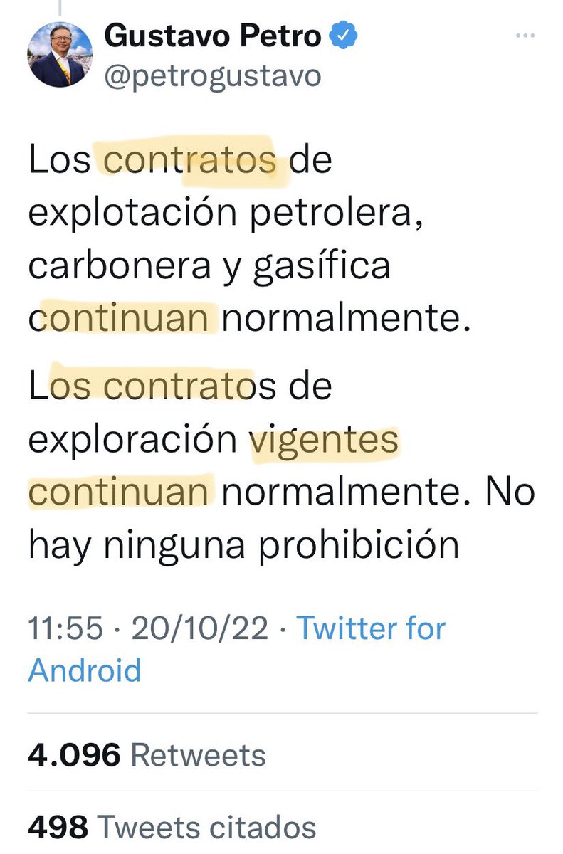 JERobledo's tweet photo. Con este trino @petrogustavo manipula.
Porque NO se refiere a firmar NUEVOS contratos de hidrocarburos sino a cumplir con los ya existentes, sobre lo que no hay debate.
Y silencia que sin NUEVOS contratos dejaremos de exportar y tendremos que importar, con dólar mucho más caro!!! https://t.co/cixKxY9SPH