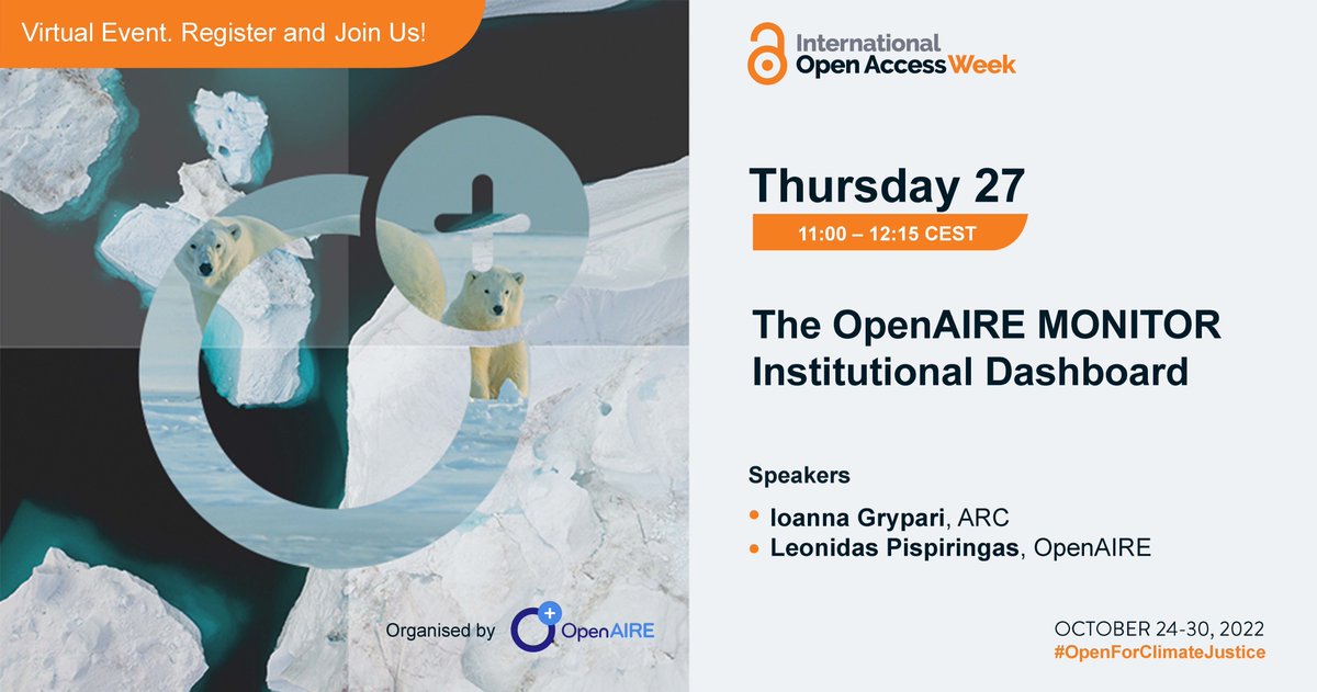 OpenAIRE_eu's tweet image. 🎯We&apos;re committed to #OpenScience and all the ways in which we can leverage and provide organizations tools to support their tasks of evaluating research activities. Don&apos;t miss the #OpenAIRE_eu #OAWeek session on MONITOR Institutional dashboard! Register👉 openaire.eu/oaweek2022
