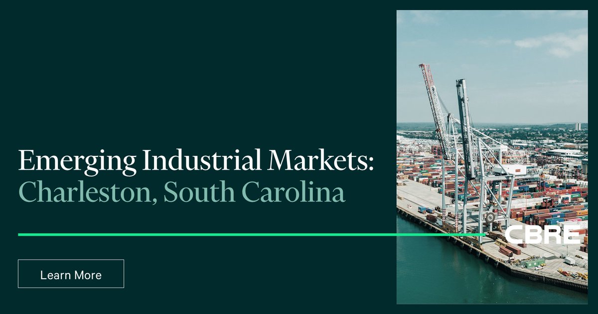 With a growing population and robust transportation interconnectivity, Charleston is a top emerging market for industrial occupiers and investors. Learn more about our latest Emerging Industrial Market: cbre.co/3Tnaxoy