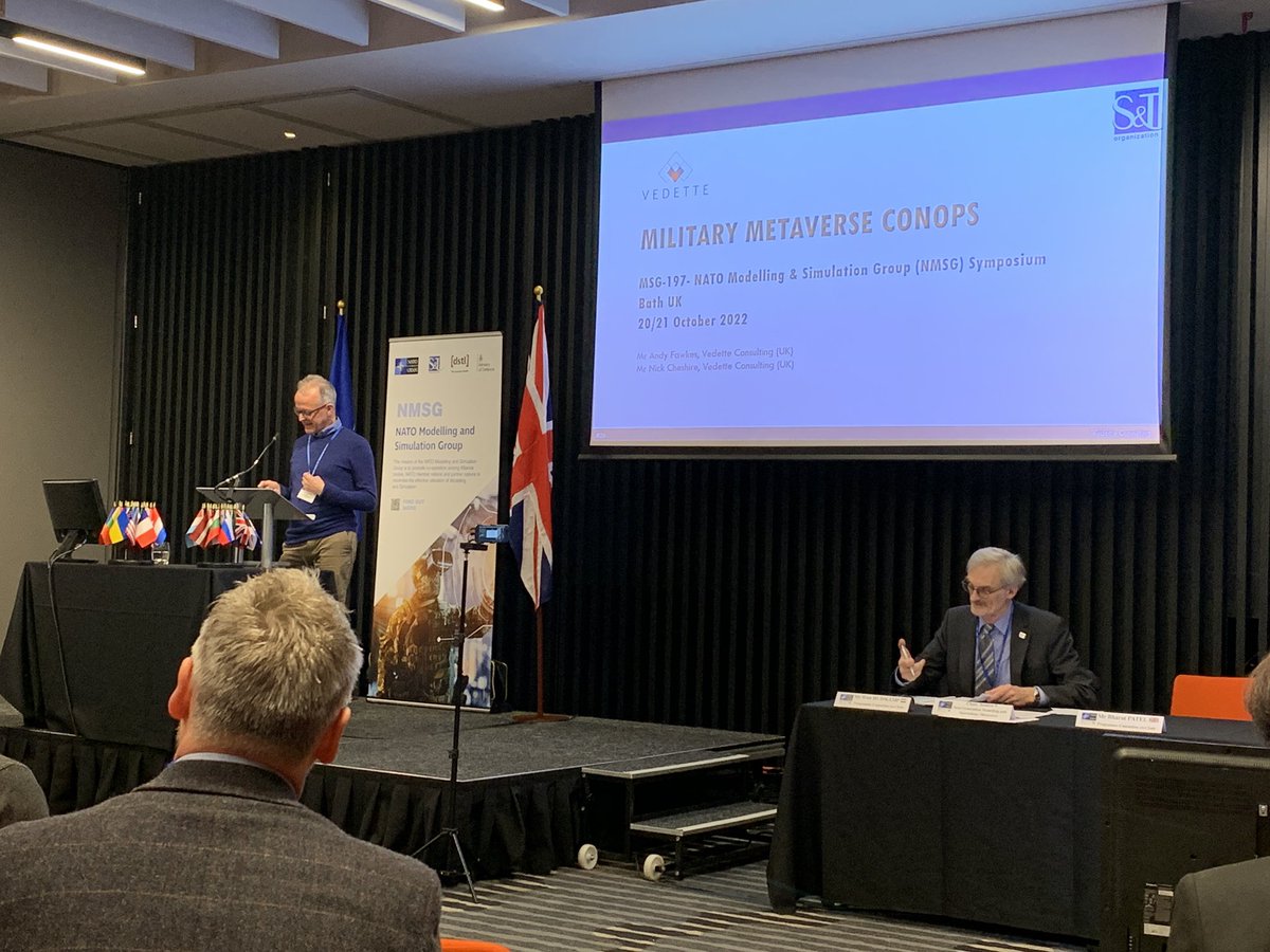 Day 2 at the NATO Modelling and Simulation Group symposium and another SSE task being presented. Well done <a href="/ThinkeCom/">Andy Fawkes</a> #MilitaryMetaverse