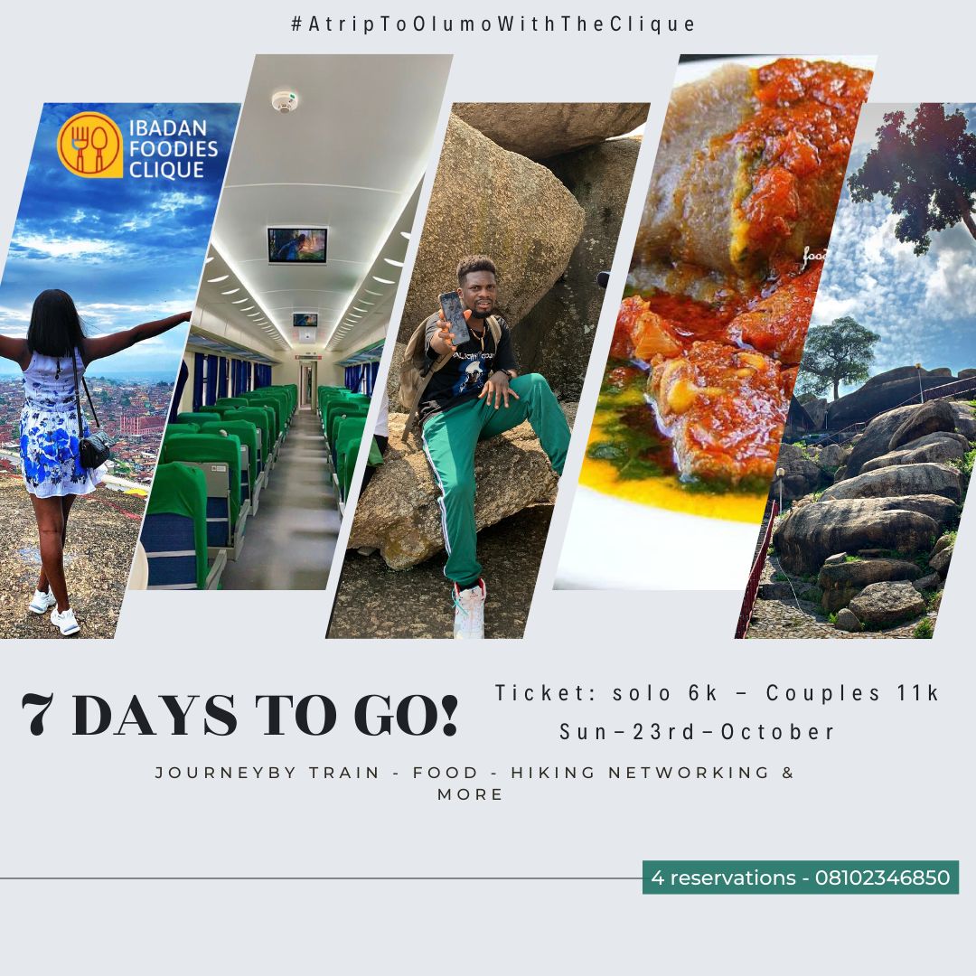 Barneyface's tweet photo. After #addictedtocrocs groove on Saturday, we are visiting Olumo rock with @IBFoodiesClique on Sunday via a promising fun filled train experience. I cant wait!🔥😎 Feel free to contact @OluwakayodeMJ
Or @tunde_ogundepo for more info😉 https://t.co/ye3hkSpp3G