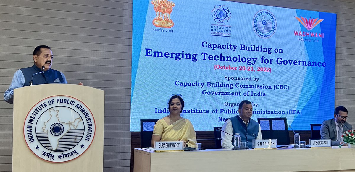 DrJitendraSingh's tweet photo. "PM @narendramodi initiated an era of technology driven governance. Carrying this forward, it has been decided that by next year, over 30 lakh government servants across the country will be trained in Emerging Technologies, like Artificial Intelligence, for Good Governance”:#IIPA https://t.co/xRDUfRq3St