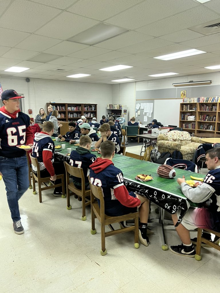 athletics_bd's tweet photo. Tradition!! Thank you to the parents for putting on our annual team breakfast! Patriots host the LCS Cougars tonight at 7pm. Good luck and Go Patriots! @lenaweesports @JeffPapworth @965TheCave https://t.co/CAKvH8J47P