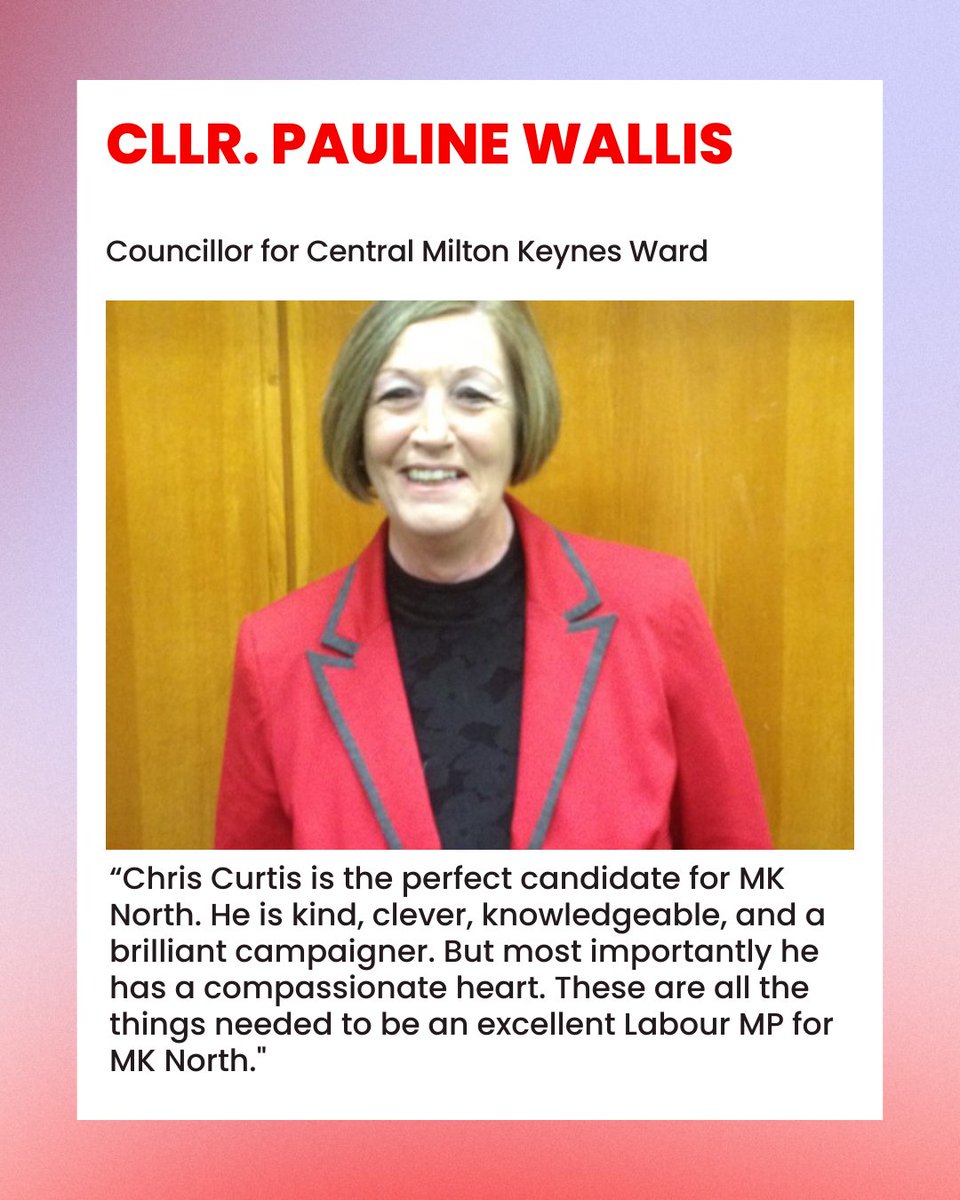 Fantastic to have the support of Cllr. Pauline Wallis to be Labour's next MP for Milton Keynes North. It's great that we have so many councillors in Milton Keynes who are willing to fight for us. It's about time we have an MP who is willing to do the same.