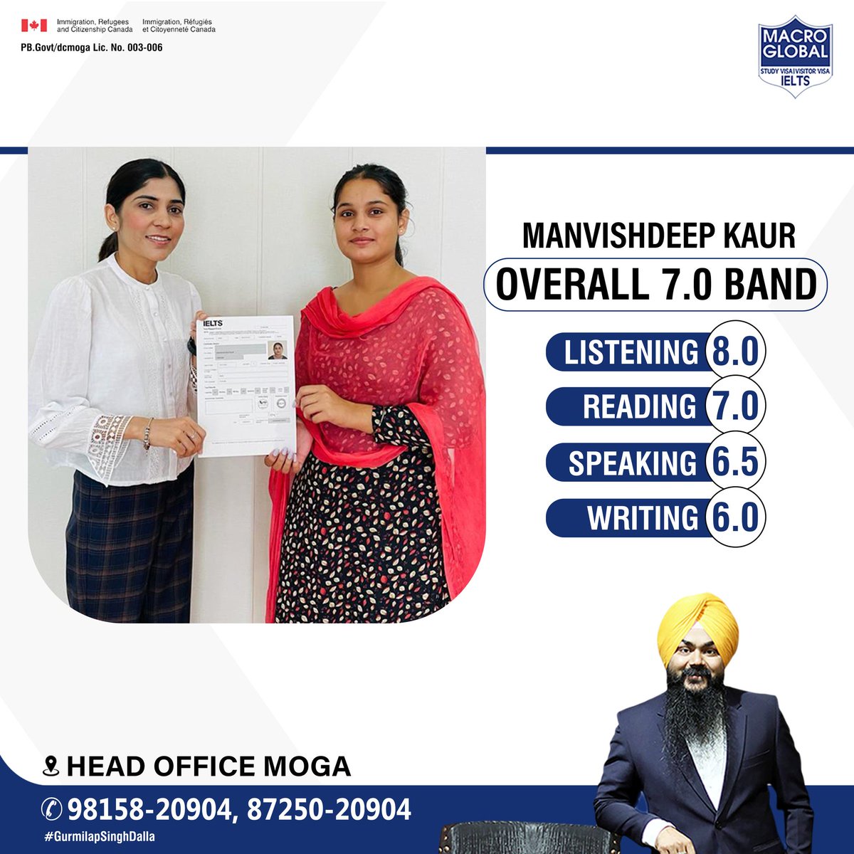 gurmilap27's tweet image. Manvishdeep Kaur got an Overall 7.0 Band in #IELTS only because of her dedication, hard work, and learning!
🎉Congratulations and wishing her Good luck for a Bright Future!🎉

Join Our IELTS Classes!
📲 87250-20904 

#GurmilapSinghDalla #MacroGlobalMoga #SuccessStory #IELTSResult