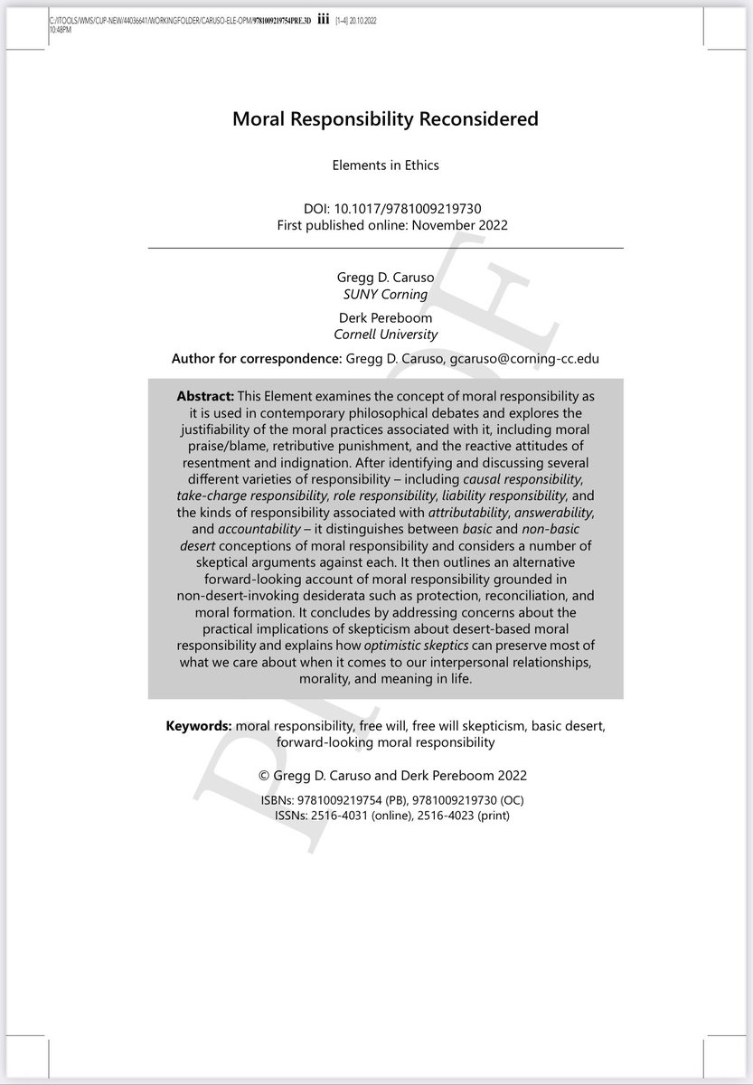 GreggDCaruso's tweet photo. Going over page proofs for my co-authored book with Derk Pereboom—Moral Responsibility Reconsidered. Should be available for free download (for a short window of time) in December. https://t.co/tiiABvsi0R