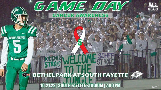 #GameDay 
🆚 Bethel Park
⏰ 7:00
📍South Fayette Stadium
We honor <a href="/_Ethan_Keener/">Ethan Keener</a> with a special RED OUT as he continues his road to recovery! He’s the strongest Lion we know. 
#AllHeart❤️🤍