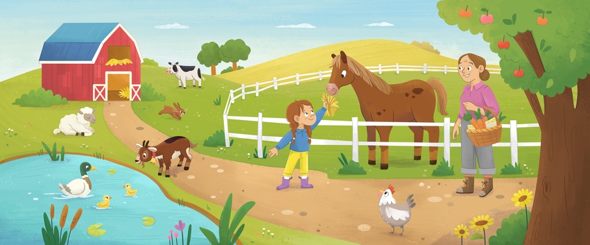 astound_us's tweet photo. How many animals can you count in this cute farm illustration by @YossSanchez. Check out more art by Yoss on our website for contemporary children's illustrators: https://t.co/yXN3T93zwZ https://t.co/ZYP4TDKFZT