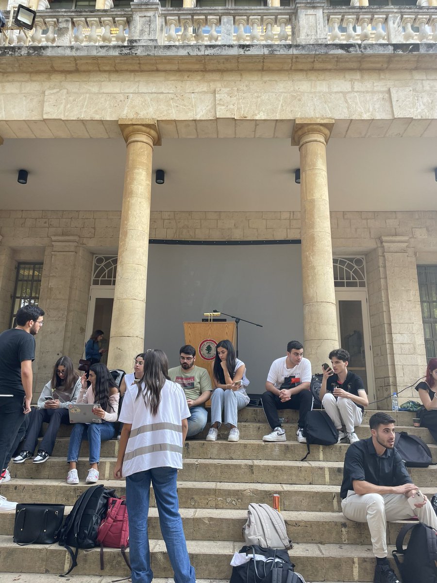 maryamhdaher's tweet photo. Setting up the stage. #aubsms #aubelections https://t.co/gcUHADMew8