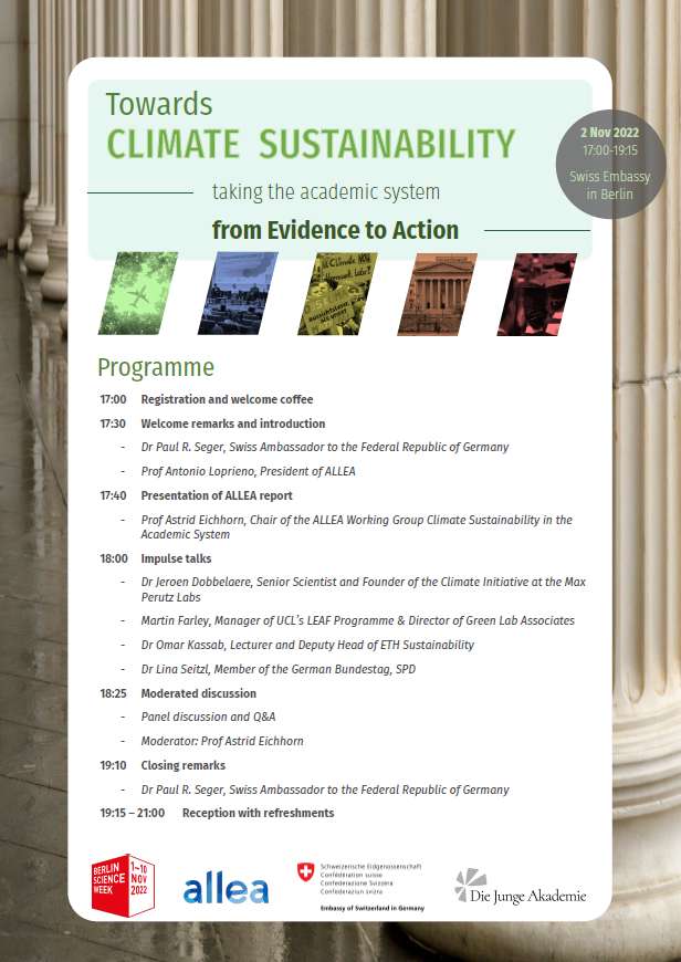 ALLEA_academies's tweet photo. Are you joining us on 2 Nov to discuss the ways we can make the #AcademicSystem more #ClimateSustainable? Have a look at our programme 👇

Not registered yet? You have time until next week 📝

We look forward to seeing you at the Swiss Embassy!

🔗 https://t.co/VfkBe7fOey https://t.co/7fAreG4g0O