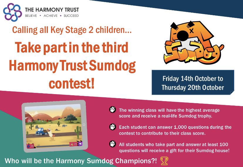 The third <a href="/theharmonytrust/">The Harmony Trust</a> <a href="/sumdog/">Sumdog</a> contest has now finished. Almost 700,000 questions answered with 74% accuracy across the Trust.  HUGE well done to 3B class who were the top performing class <a href="/Lakeside_HT/">Lakeside Primary Academy</a>!🏆🥇 #beanexpertlearner