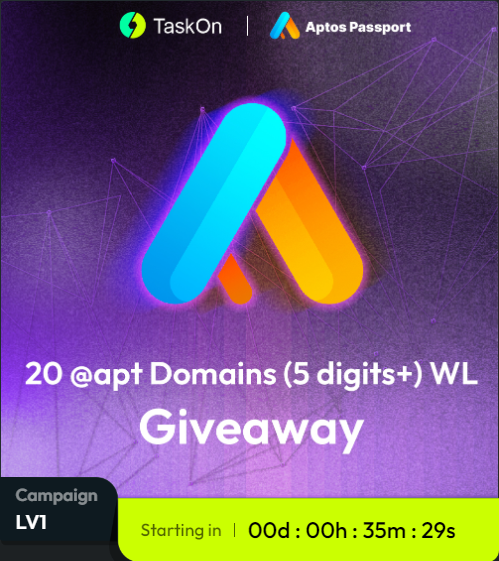 taskonxyz's tweet photo. 🥁The special #Giveaway of @AptosPassport is LIVE on #TaskOn! 🎉

🎁20 #apt Domains (5 digits+) #whitelist
⏰Oct 21th 10:30 – Oct 27th 10:30 (UTC)  

😬Complete tasks to win 5-character domain name + #NFT domain name card &amp; medal! Whitelist only!

Act now👉https://t.co/zw0bmdPhac https://t.co/JyQmZTkxld