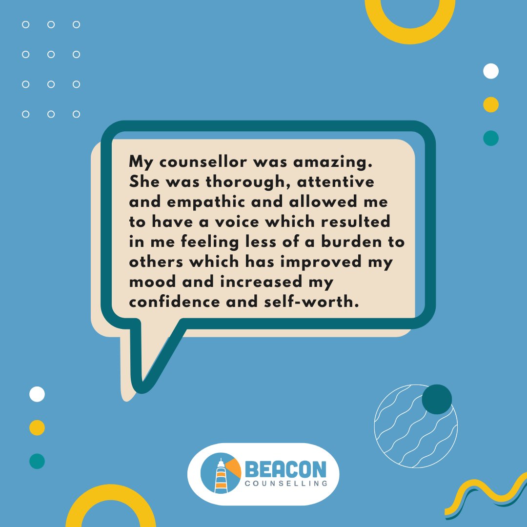 A quote from a former client of our adult services. If you would like to access support to register an initial appointment to discuss what services are suitable for you, call us on 0161 440 0055 or visit our website at beacon-counselling.org.uk