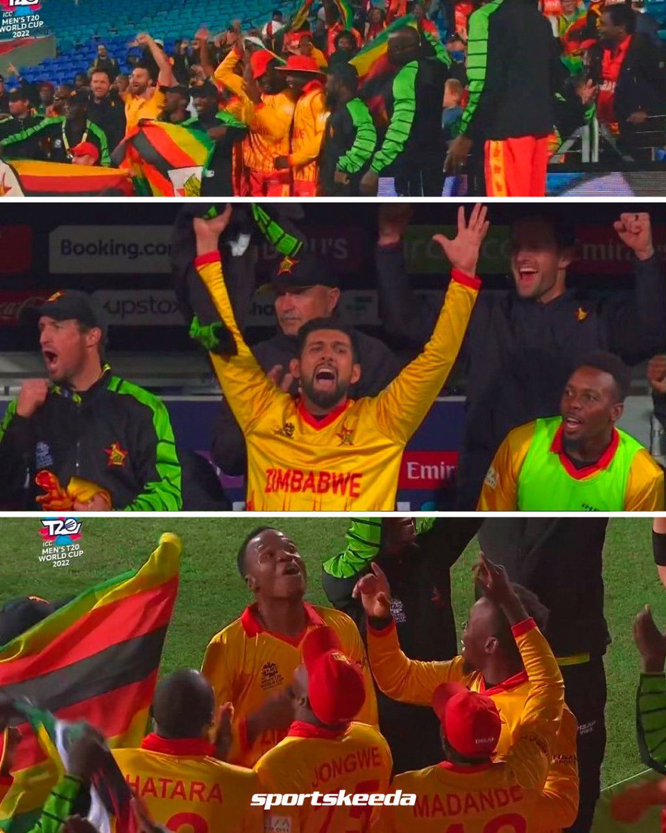 Sportskeeda's tweet photo. The ecstasy, the joy of qualifying for the Super 12 of T20 World Cup ❤️

📸: Disney + Hotstar

#scotland #zimbabwe #scovszim #t20worldcup #cricket https://t.co/FNoR97E900