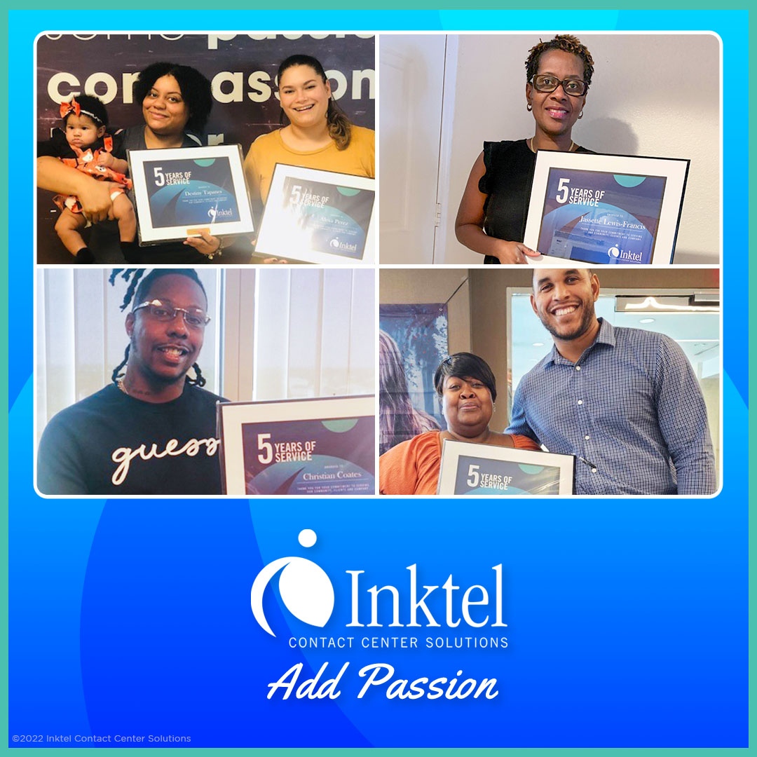 inktel's tweet photo. Congratulations to the October Inktel 5 Year Anniversaries! Christian Coates, Jassette Lewis-Francis, Alexa Perez, Destiny Tapanes, and Tracy Turner. #inktel #addpassion https://t.co/BaZRHc0zYj