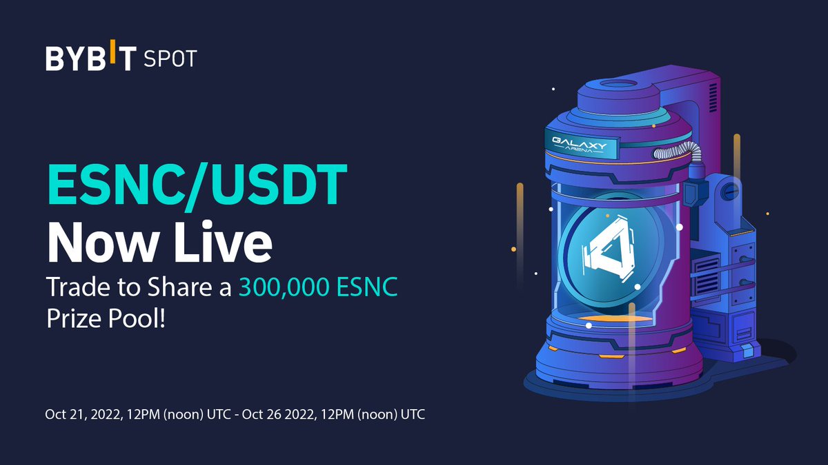 Bybit_Official's tweet photo. 🔥 $ESNC is now LIVE for Spot trading! @galaxyarena_io

💰 Until Oct 26, 2022, 12PM UTC, traders who purchase at least 9,000 $ESNC on #Bybit will earn a share of the 300,000 $ESNC prize pool.

📲 Trade now: https://t.co/MpUqN6M50Q
👉 Learn more: https://t.co/j2aDq3B6mD https://t.co/jdJkfiyFfN