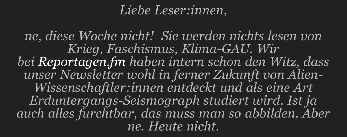 EmeliGlaser's tweet photo. Es war schön, zusammen mit @RobertFHofmann mal wieder den @ReportagenFM Newsletter zu schreiben. Ich empfehle darin: Rentner:innen-Lifestyle für die Mental Health https://t.co/5jMU9iG6ZT