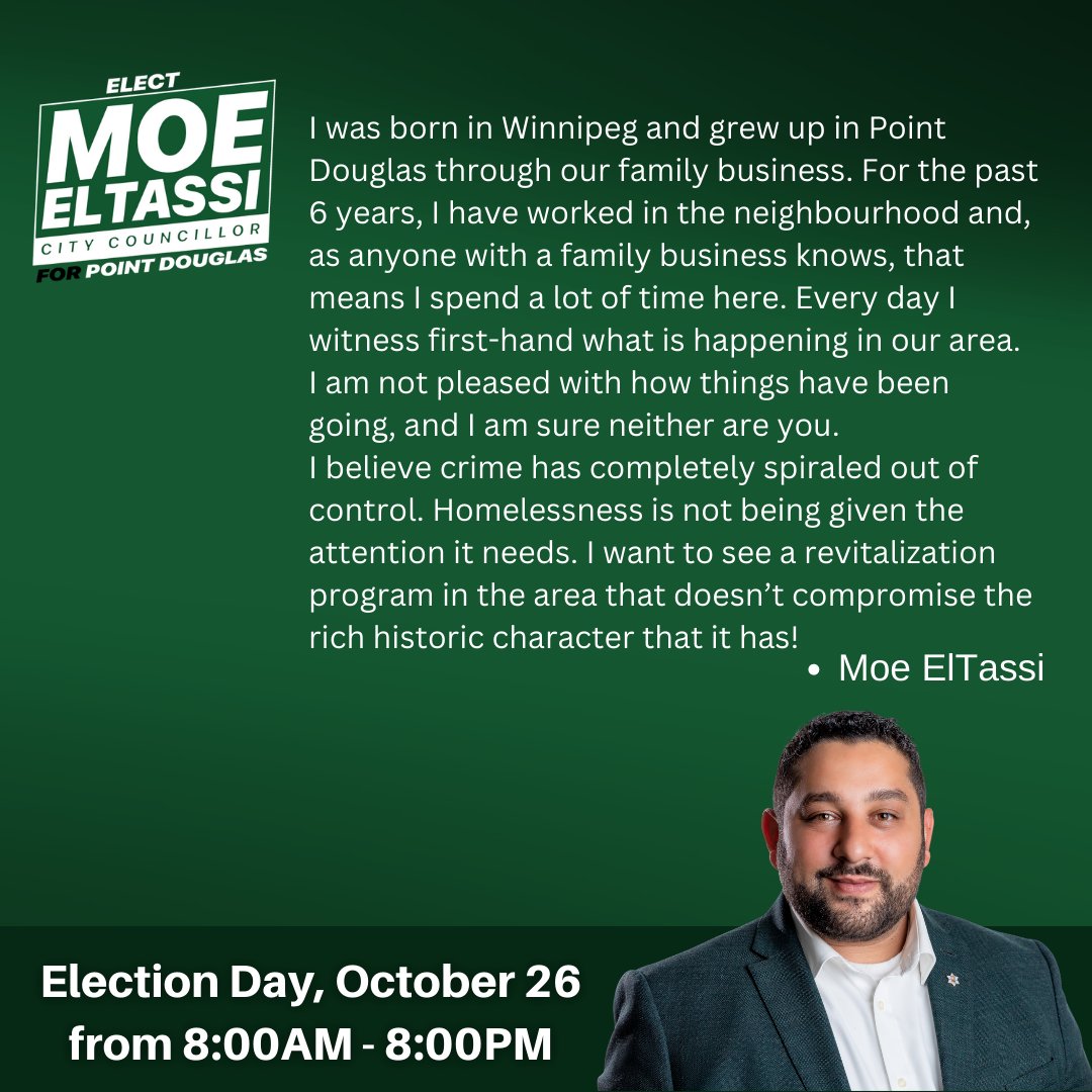 moe_eltassi's tweet photo. Let's do this together. Vote Moe ElTassi for City Councillor in Point Douglas. Register to vote online at https://t.co/6dzSxA51dq 

#wpgmb #wpg #wpgpoli #mbpoli #mb #pointdouglas #winnipegpoli #manitobapoli #winnipegmanitoba #winnipeg #manitoba https://t.co/ptMVlj5Rdc